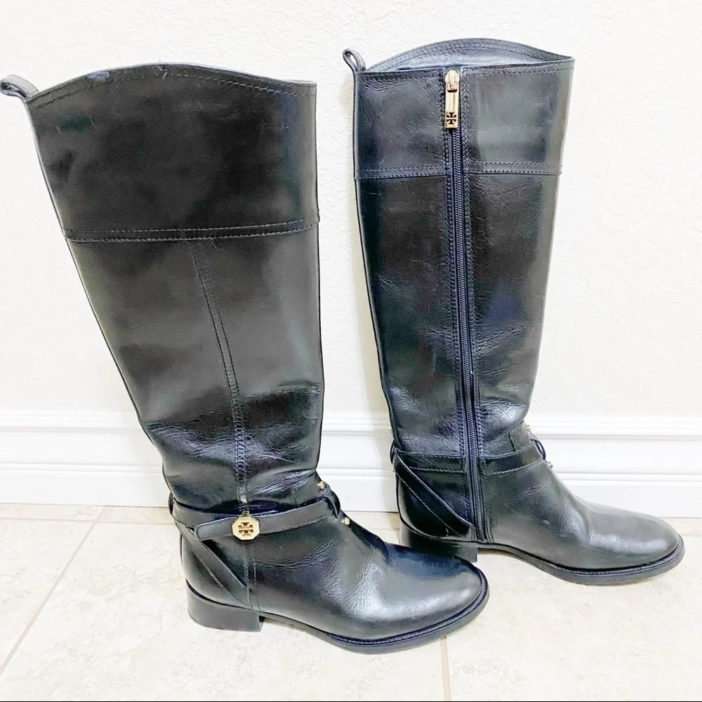 Tory Burch Brita black leather riding boots size 5.5